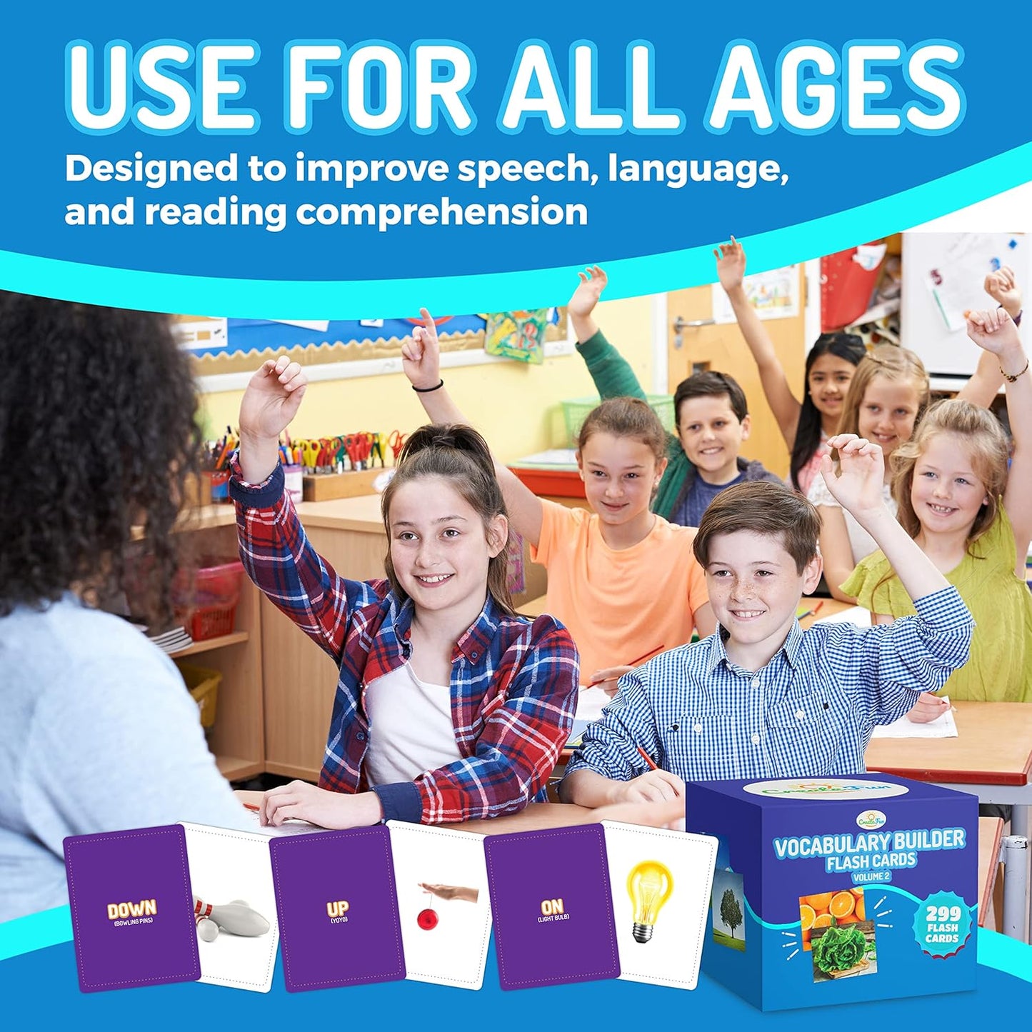 299 Vocabulary Builder Flash Cards, Educational Photo Cards for Home, Speech Therapy Materials, ESL Teaching Materials Includes Emotions, Matching Go Togethers, Nouns, Opposites, Prepositions, Verbs
