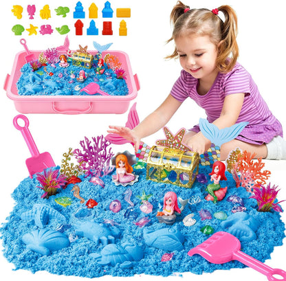 Dinosaur Sensory Bin with Lid, 2.64lbs Magic Sand, Dino Figures, Skeletons & Archaeology Tools, Sensory Sand Kit Dinosaur Toys for Kids 3 4 5 6 7+ Year Old Boy Toddler Birthday Gift Christmas