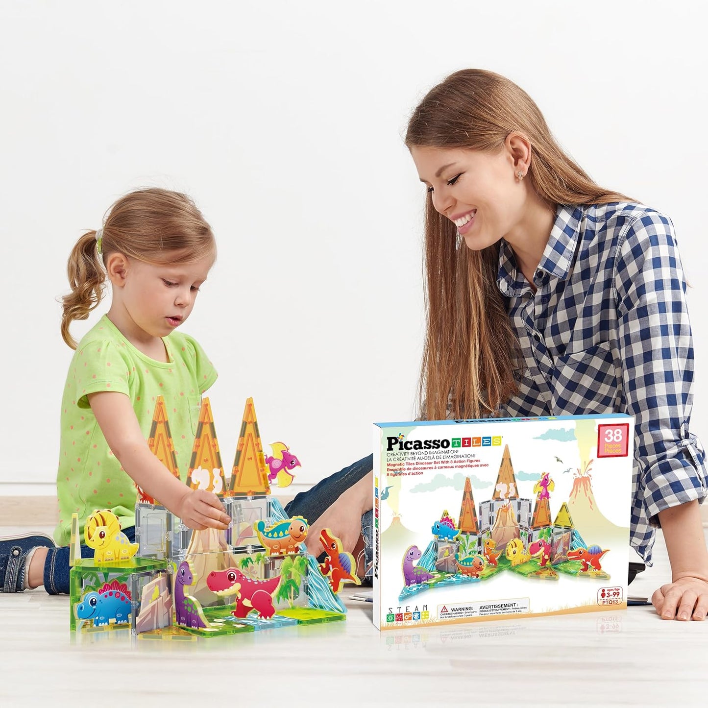 PicassoTiles Magnet Tiles Magnetic Building Blocks Aquarium Marine Animal Theme Set with 8 Character Action Figures Shark Crab Turtle STEM Toys Construction Preschool Toddlers Kids Boys Girls 3+ PTQ15
