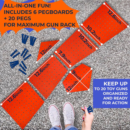 Skywin Wooden Pegboard for Nerf Gun Storage, Nerf Gun Wall Mount Eagle Shape, Compatible with All Blasters, Rack for Wall Organization - Birthday Gift for Kids (Orange)