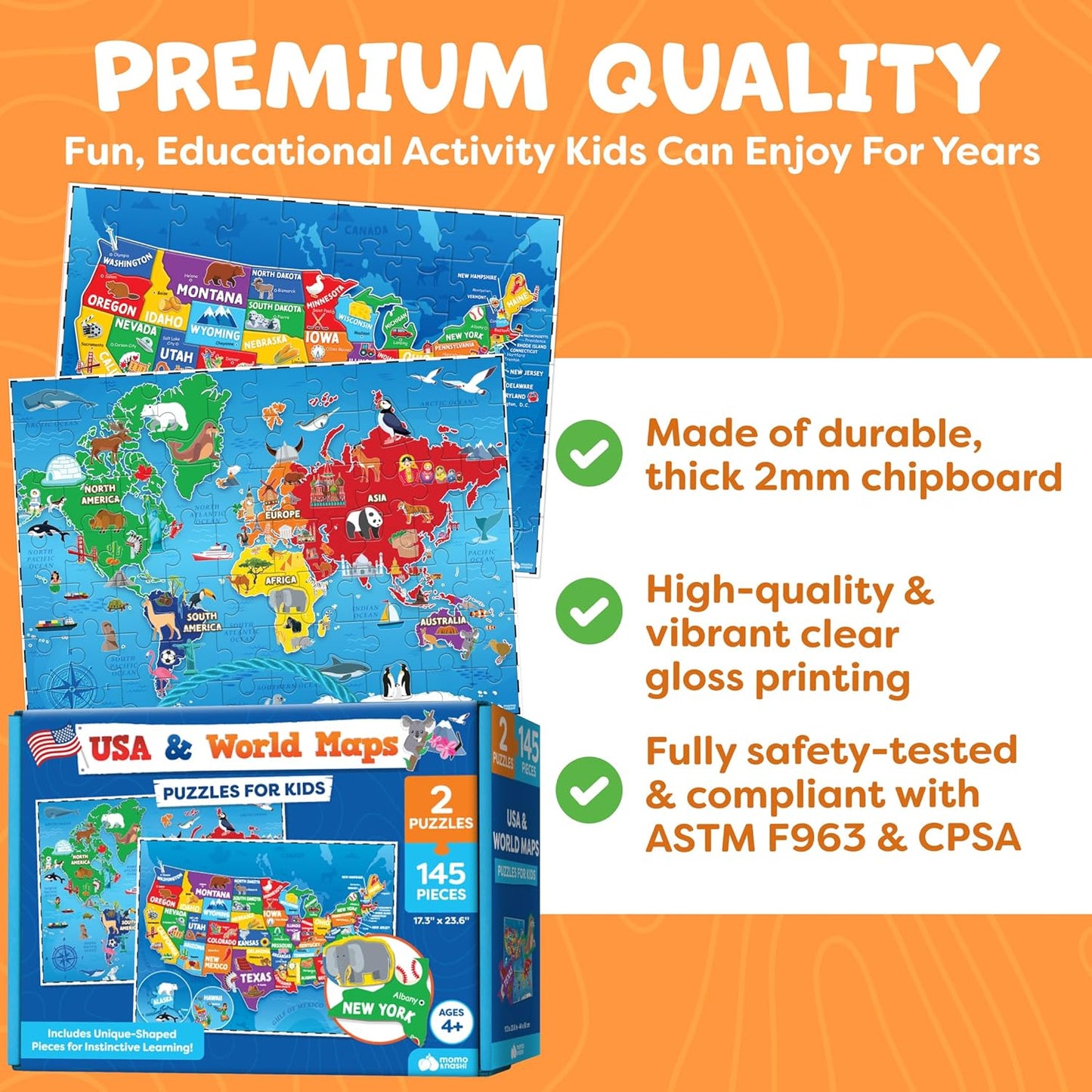 World Map Puzzle for Kids - 75 Piece - World Puzzles with Continents - Childrens Jigsaw Geography Puzzles for Kids Ages 4-8, 5, 6, 7, 8-10 Year Olds - Globe Atlas Puzzle Maps Learning Games Gifts