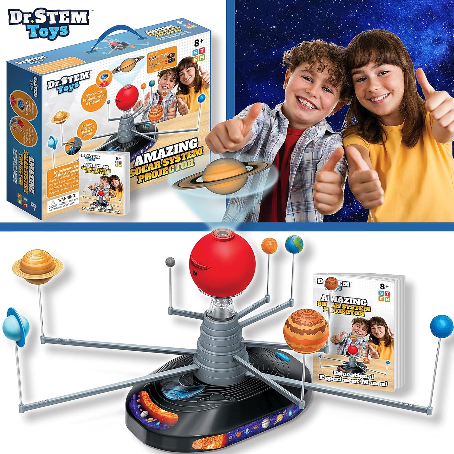 Dr. STEM Toys Solar System Projector Kit - Motorized Planet Model Set for Kids Ages 8-12 | Complete Educational Science Toy with 50+ Pieces | Home & Classroom Use