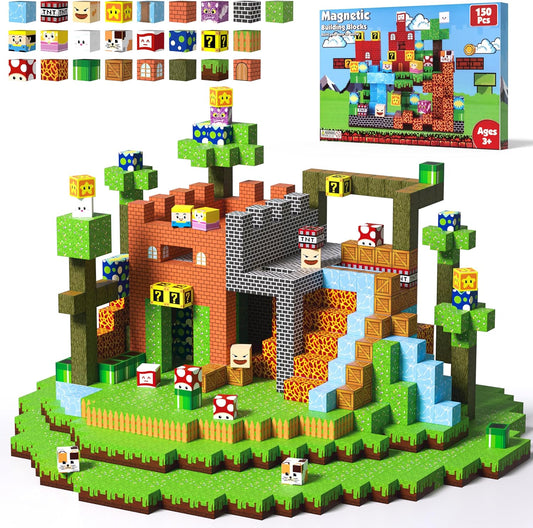 Magnetic Blocks - 150 PCS Magnets Game-Based Building Block for Ages 3,4,5,6,7,8,9,10,11 Kids Birthday Toy Sets Present, Stacking Cubes Construction Gift for Toddlers Boys & Girls, 0.8in