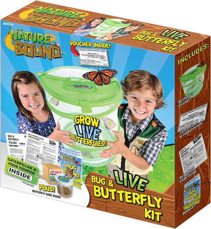 Nature Bound Butterfly Growing Kit - Live Caterpillar to Butterfly Project for Kids - Includes Voucher for Caterpillars, Green Pop-Up Enclosure, and STEM Learning Guide