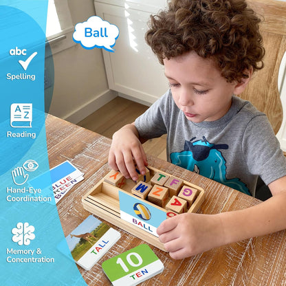 BenBen Spelling Games, 224 Flashcards, 208 Wood Letter Tiles, 1-4 Players, Learning Games for Kids 4-8, Educational Toys for Kindergarten 1st 2nd Grade, Preschool Classroom Must Haves