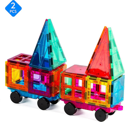 Magnetic Tiles, 96PCS Magnetic Block Toddler Toys with 2 Cars, 3D Clear Magnet Building Tiles Set, STEM Educational Toys for Kids 3-9 Years