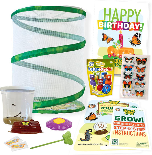 Insect Lore Butterfly Garden Birthday Kit - Includes Birthday Card for Recipient - STEM Gift for Kids - Raise and Release Live Caterpillars