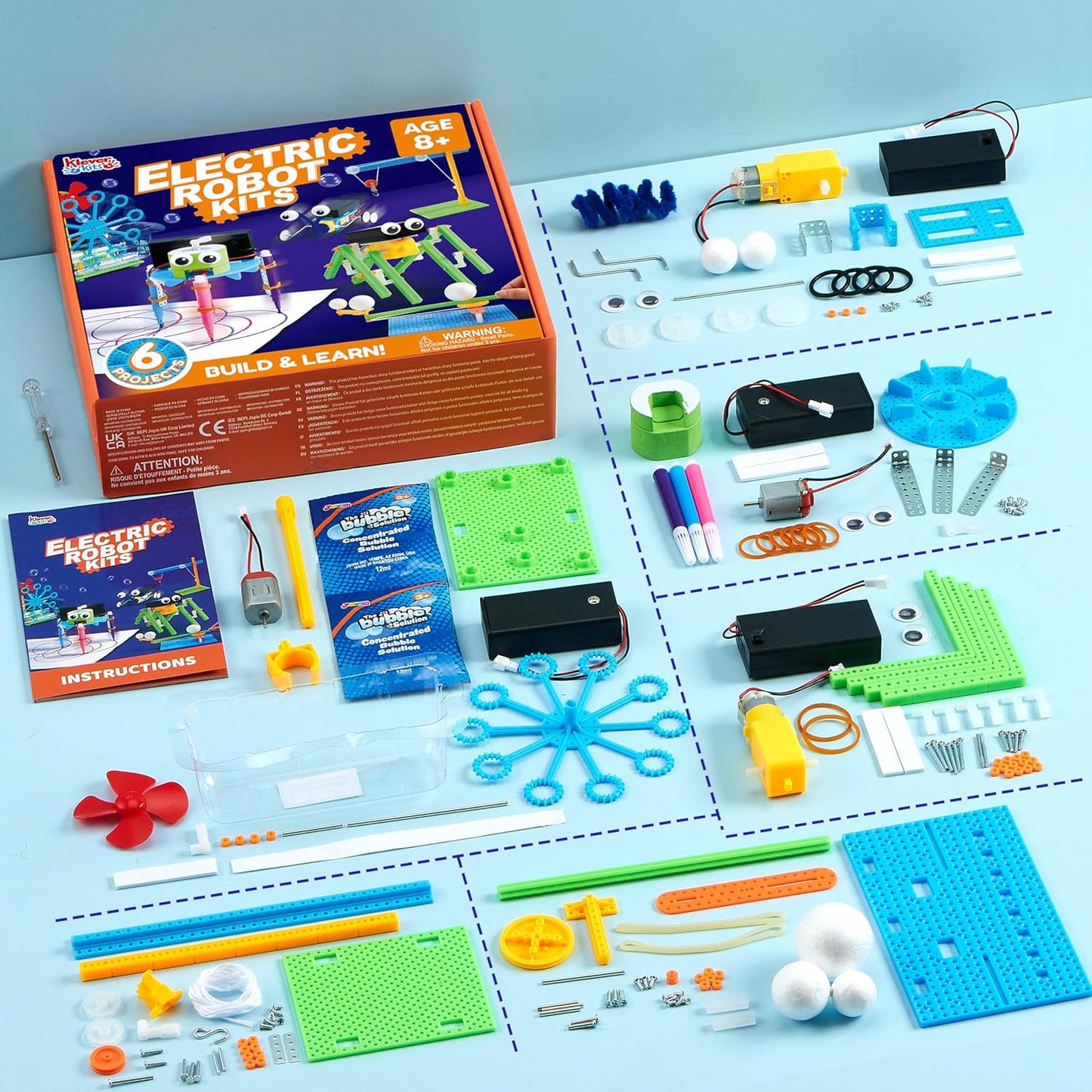 Klever Kits 6 in 1 Electric Robot Kits, Make Your Own Stem Toys for Ages 8-13, Stem Activities Educational Science Kits for Boys and Girls Birthday Gifts