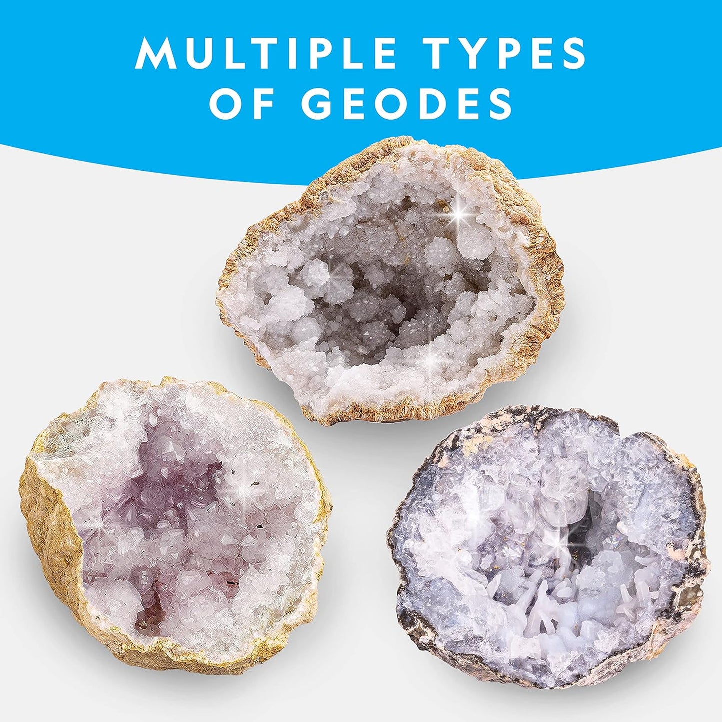 National Geographic Break Open 4 Geodes Science Kit – Includes Goggles and Display Stand - STEM Science Gift for Boys and Girls, Break Your Own Geodes with Crystals (Amazon Exclusive)