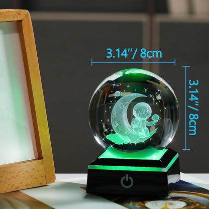 3d Solar System Model Crystal Ball 80mm 3.15inch - Outer Space Astronomy Gifts Room Decor Crystal Sphere Unique Gifts For Men Him Best Birthday Dad Physics Science Teacher Night Light Planet Lamp