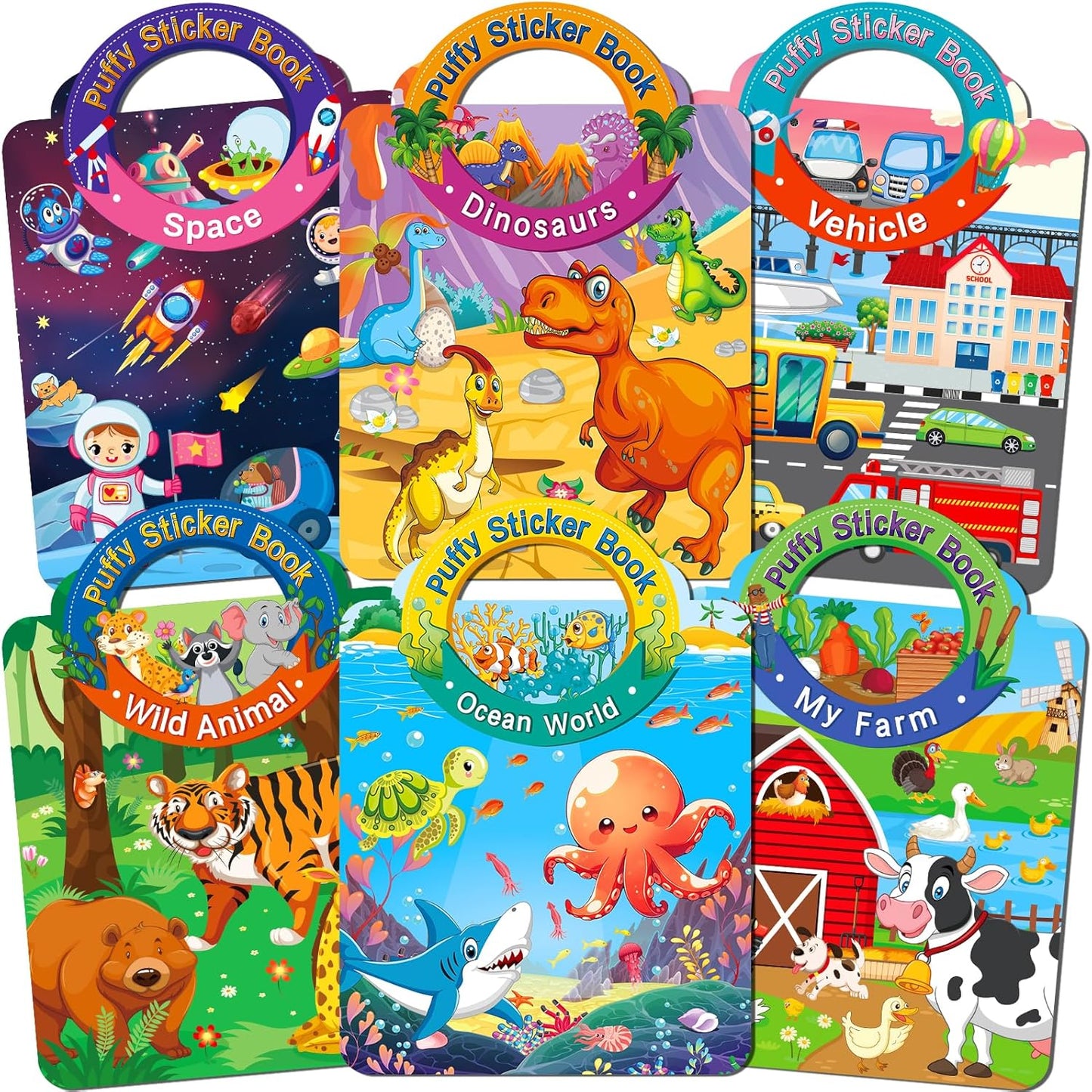 Elfew 2 Pack Puffy Sticker Books for Kids Ages 3-5, Construction Truck and Vehicle Car Stickers for Toddlers Boys, 3D Reusable Stickers Books for Toddlers, Activity Book for Boys Party