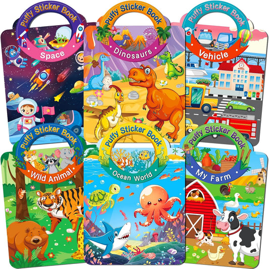 Elfew 2 Pack Puffy Sticker Books for Kids Ages 3-5, Construction Truck and Vehicle Car Stickers for Toddlers Boys, 3D Reusable Stickers Books for Toddlers, Activity Book for Boys Party
