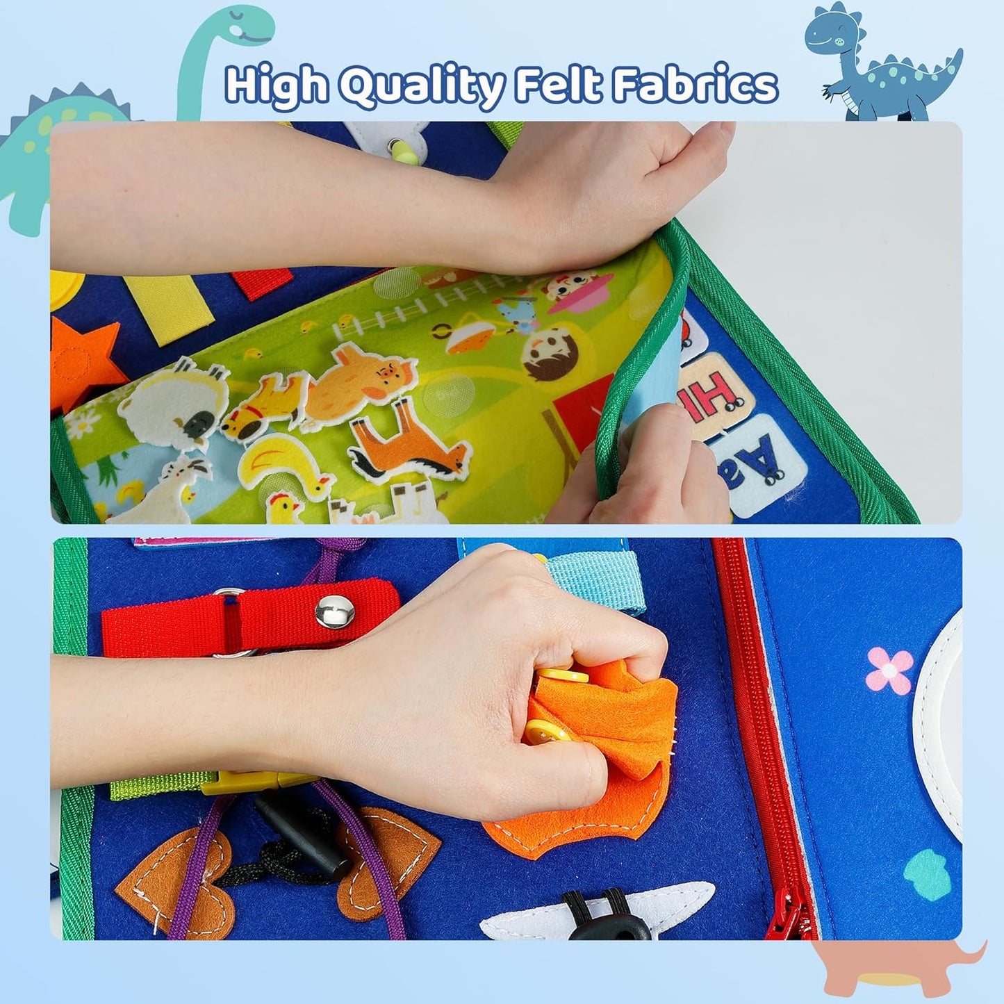 Tilhumt 8 in 1 Busy Book for Toddler 1-3, Montessori Boy Board with Storage Bag for Travel Quiet Learning Sensory Toys, Felt Busy Book for Baby Educational Gift Activities Fine Motor Skills