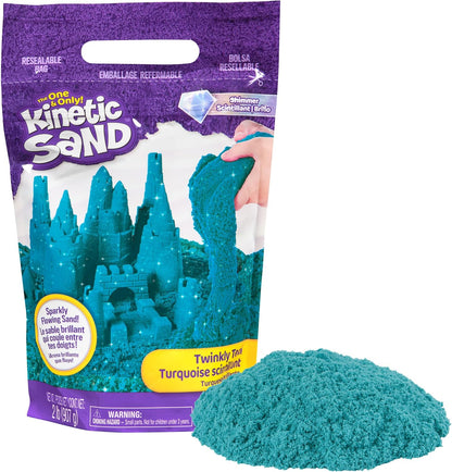 Kinetic Sand, Twinkly Teal 2lb Bag of All-Natural Shimmering Play Sand for Squishing, Mixing and Molding, Sensory Toys for Kids Ages 3 and up