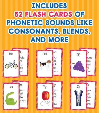 Carson Dellosa Phonics Flash Cards for Kids Ages 4-8, Sound Recognition Skills With Vowels, Consonants and Common Blends for Preschool, Kindergarten, 1st Grade, Phonics Game for Kids Ages 4+ (54 Cards)