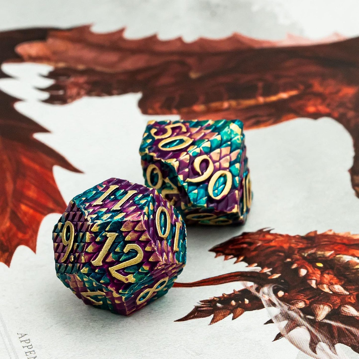 UDIXI Steampunk Metal Dice Set, 7 Die Polyhedral DND Dice Set for D&D Role Playing Game and Math Teaching (Ancient Copper)