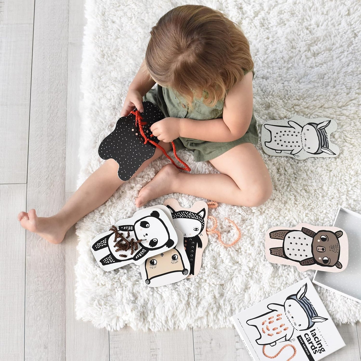 Wee Gallery Baby Animals Lacing Cards, Sewing Board and Travel Game for Toddlers and Preschoolers, Fine Motor Skills Toy, Montessori-Inspired Educational Kids Craft Activity for Ages 3+