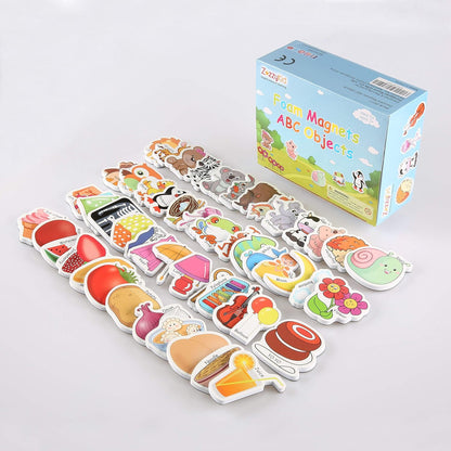 ZazzyKid Magnetic Foam Objects for Kids: 52 Toys of ABC Alphabet for Baby Early Education Fridge Magnets