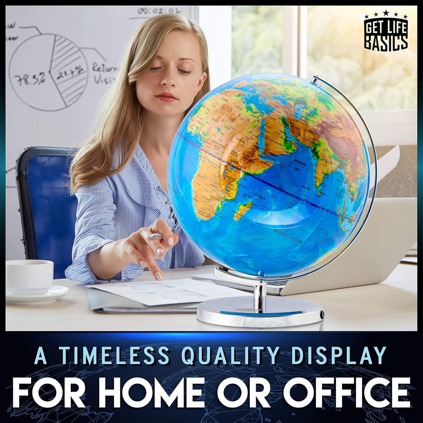World Globe with Illuminated Constellations – 13” Light Up Globe For Kids & Adults – Gist - Compass Included Makes Great Educational Toys, Office Supplies, Teacher Desk Décor, More by Get Life Basics