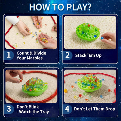UFO Marble Balance Game, 60 Colorful Marbles Toy for Kids Family Stacking Challenge, Party Game with Storage Case for Children Over 96 Months (UFO Marble Balance Game)