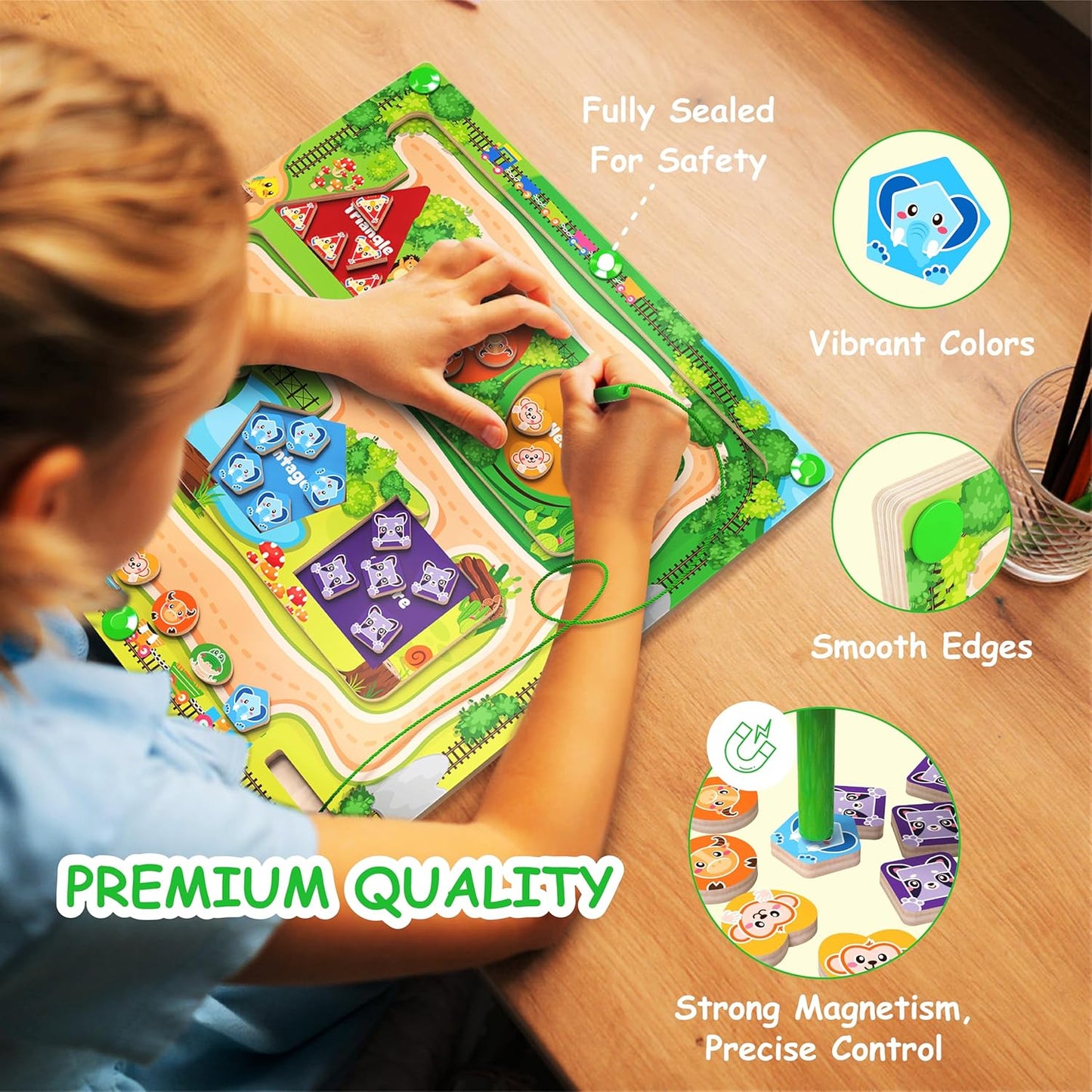 Montessori Magnetic Alphabet Maze,Magnetic Color & Shape Maze, Magnetic Color & Number Maze for 3+ Years Old