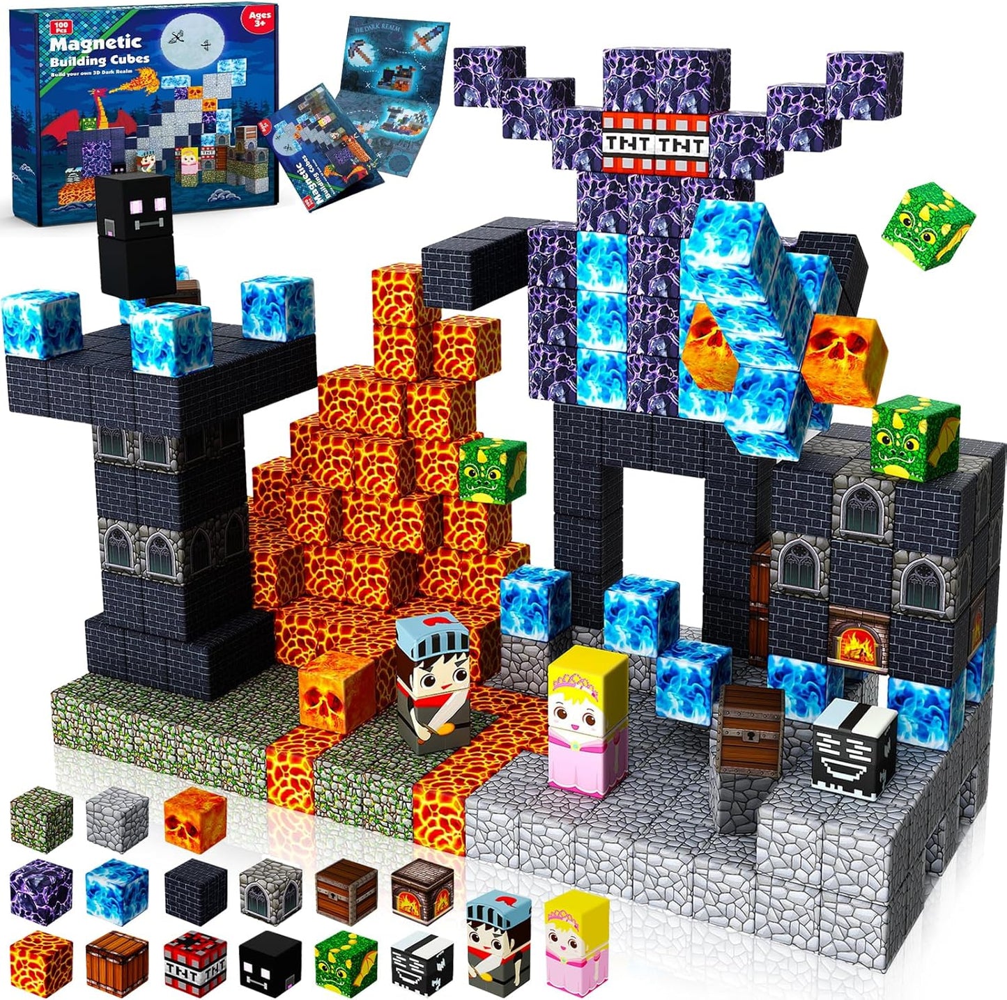 Annexfun Magnetic Blocks - 100PCS Build Magnetic Dark Mechanical Guardian Castle - Magnetics Toys for Montessori Toddler Christmas Birthday Gifts - STEM Sensory Toys for 3 4 5 6 7 8 9 10 Year Old Boys