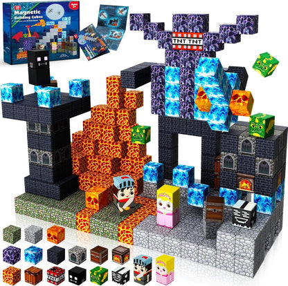 Annexfun Magnetic Blocks - 100PCS Build Magnetic Dark Mechanical Guardian Castle - Magnetics Toys for Montessori Toddler Christmas Birthday Gifts - STEM Sensory Toys for 3 4 5 6 7 8 9 10 Year Old Boys
