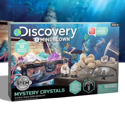 Discovery™ Mystery Crystal Geode Kit – Crack Open 10 Real Quartz Geodes| Includes Goggles, Magnifying Glass & Display Stands| Educational STEM Geology Toy for Kids| Science Activity Set Gift| Ages 6+