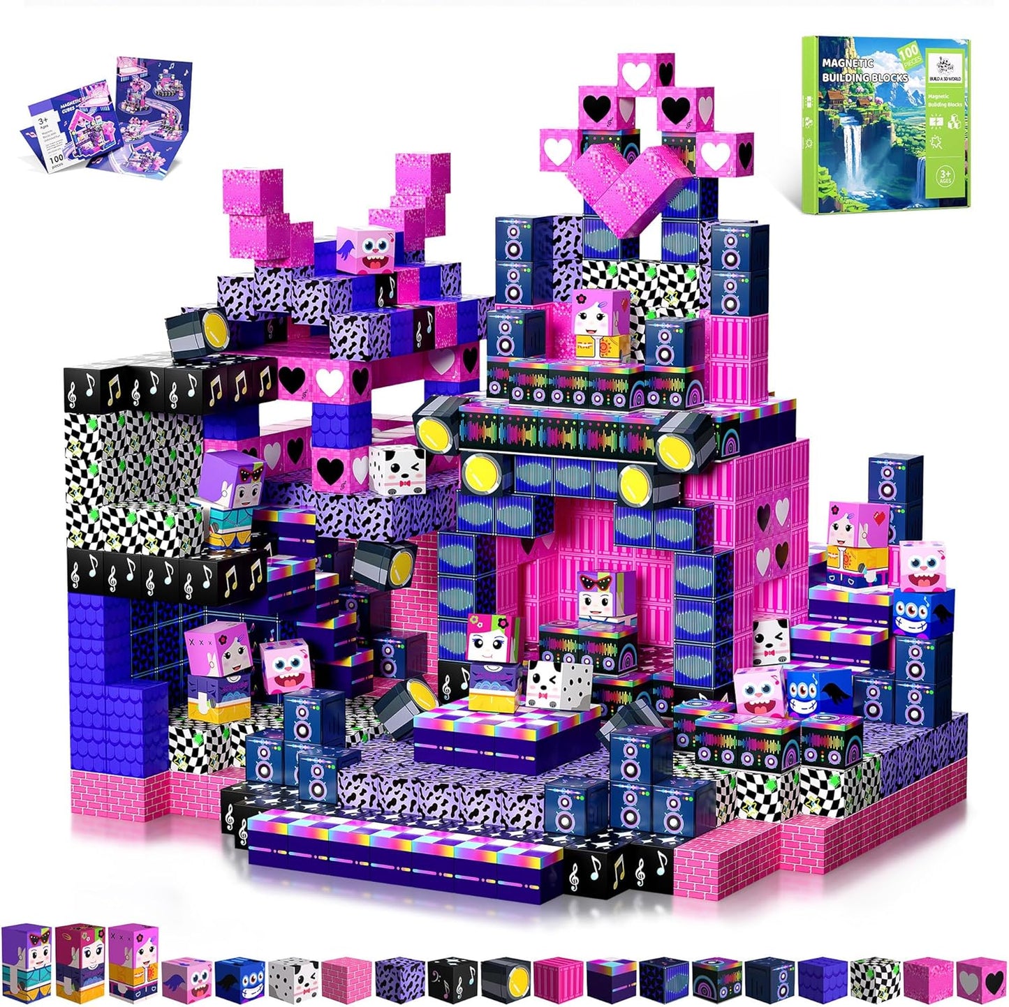 Magnetic Blocks, 150PCS Magnetic Building Blocks, Stacking Magnets for Kids, Sensory Toy for STEM Constructions Magnet Blocks for Girls Age 3+, Christmas Birthday Gifts (Snow Castle)