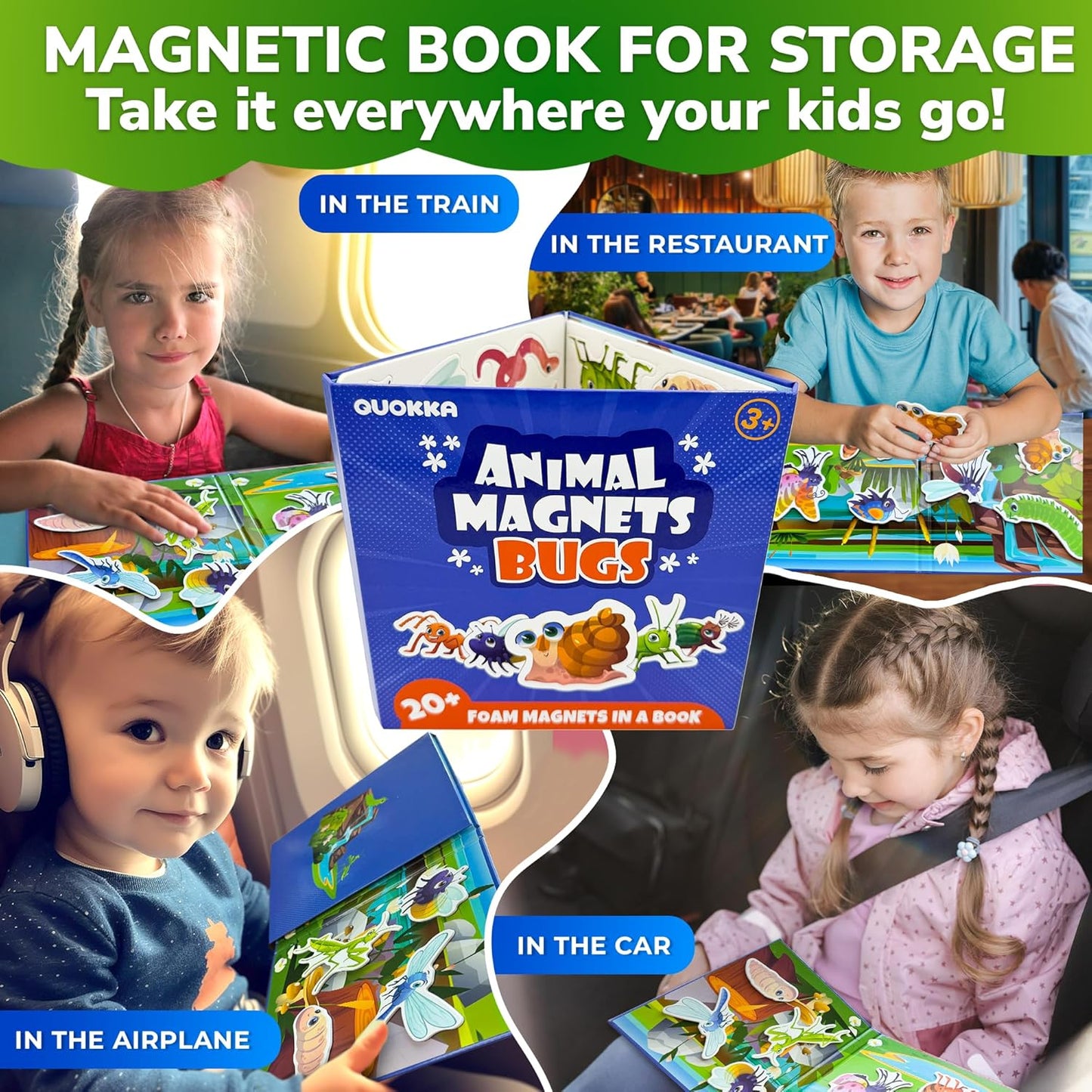QUOKKA Travel Magnetic Puzzles for Toddlers 1-3 – 20+Pcs Farm Toy Game with Extra-Long Play Book – Fun Travel Game for Kids Ages 3-5 – Strong Magnets for Car Activities – Fun Toddler Puzzle Ages 2-4
