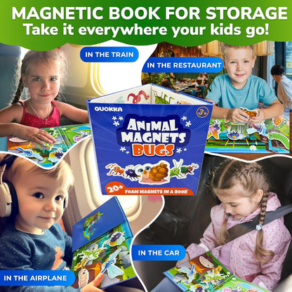 QUOKKA Travel Magnetic Puzzles for Toddlers 1-3 – 20+Pcs Farm Toy Game with Extra-Long Play Book – Fun Travel Game for Kids Ages 3-5 – Strong Magnets for Car Activities – Fun Toddler Puzzle Ages 2-4