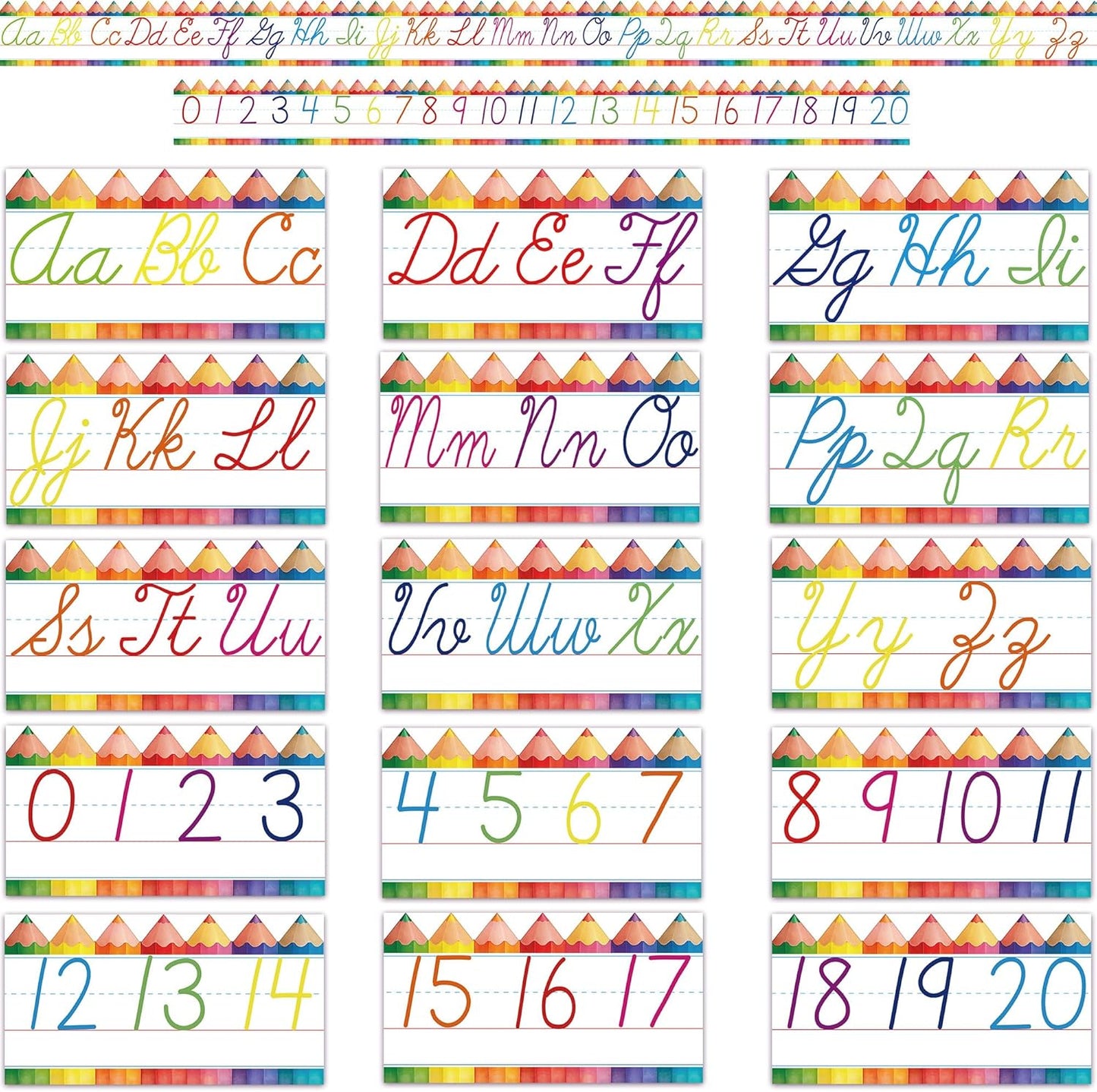 Alphabet for Classroom Wall - 15 PCS Crayon ABC Manuscript Alphabet Line for Classroom Wall Alphabet Bulletin Board Set for Pre School Elementary Classroom Homeschool, Playroom Bedroom Decorations