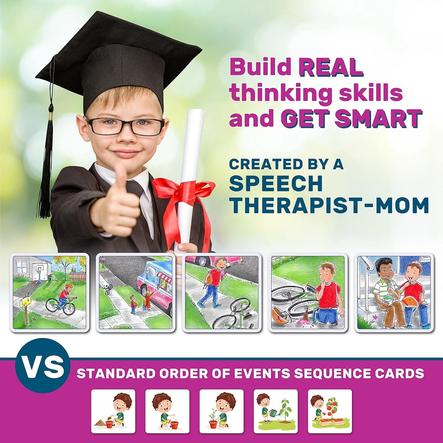 SkillEase Story Cues and Story Cues 2 Bundle, Higher Level Sequencing Cards, Speech Therapy Materials, Social Skills Game, Sentence Building and Picture Cards