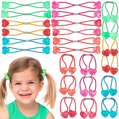 20pc Ponytailers Balls Elastics 18mm Round Opaque Multicolored Twin Beads Bauble Holders Toddler Kids Braiding Styling