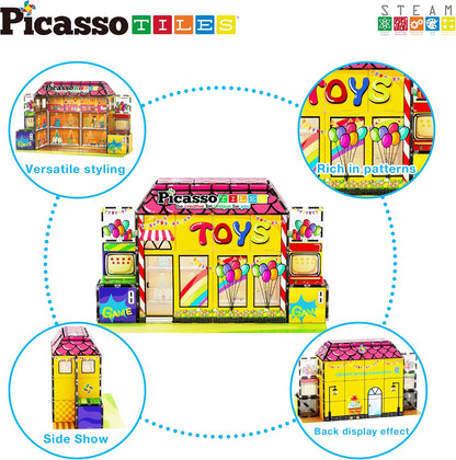 PicassoTiles 60pc Magnetic Tile Princess Castle Building Set with Double Sided Printed Tiles 2 Character Figures STEM Educational Toy Kit for Kids Pretend Play Montessori Learning Ages 3 to 8 PTQ04