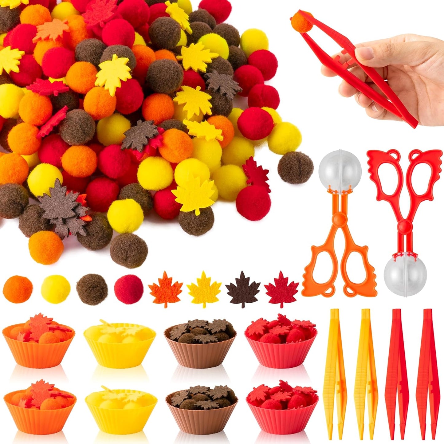 EZdhuawuse Summer Sensory Bin Fillers - 268Pcs Summer Beach Fine Motor Toys Counting Sorting for Kids, Felt Beach Ball Palm Tree Pom Poms Cup Clip for Preschool Education Birthday Gift Party Favors