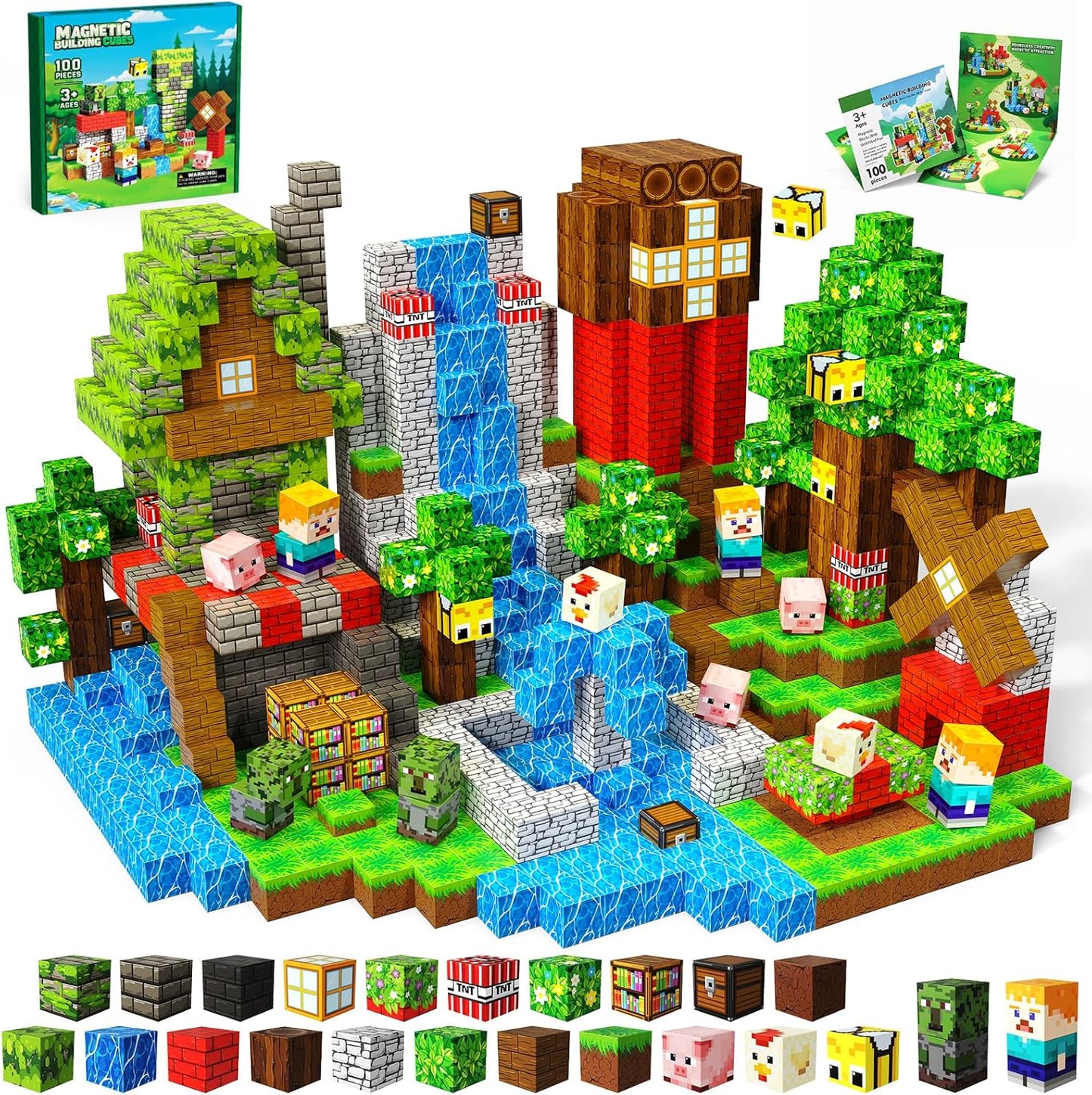 Magnetic Blocks Toys for Kids, 100 PCS Building Blocks Cubes, Stacking Magnetic Tiles Toys for Kids Toddlers Boys Girls Ages 3 4 5 6 7 8-12 Birthday Gifts Party Supplies (Underworld)