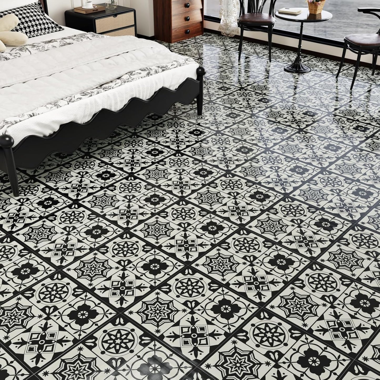 Wallercity White Marble Peel and Stick Vinyl Floor Tiles 6-Pack 12x12 Inches Self Adhesive Waterproof Flooring Planks for Bathroom Kitchen Bedrooms Stick on Floor Tiles Laminate Sheets Vinyl Flooring