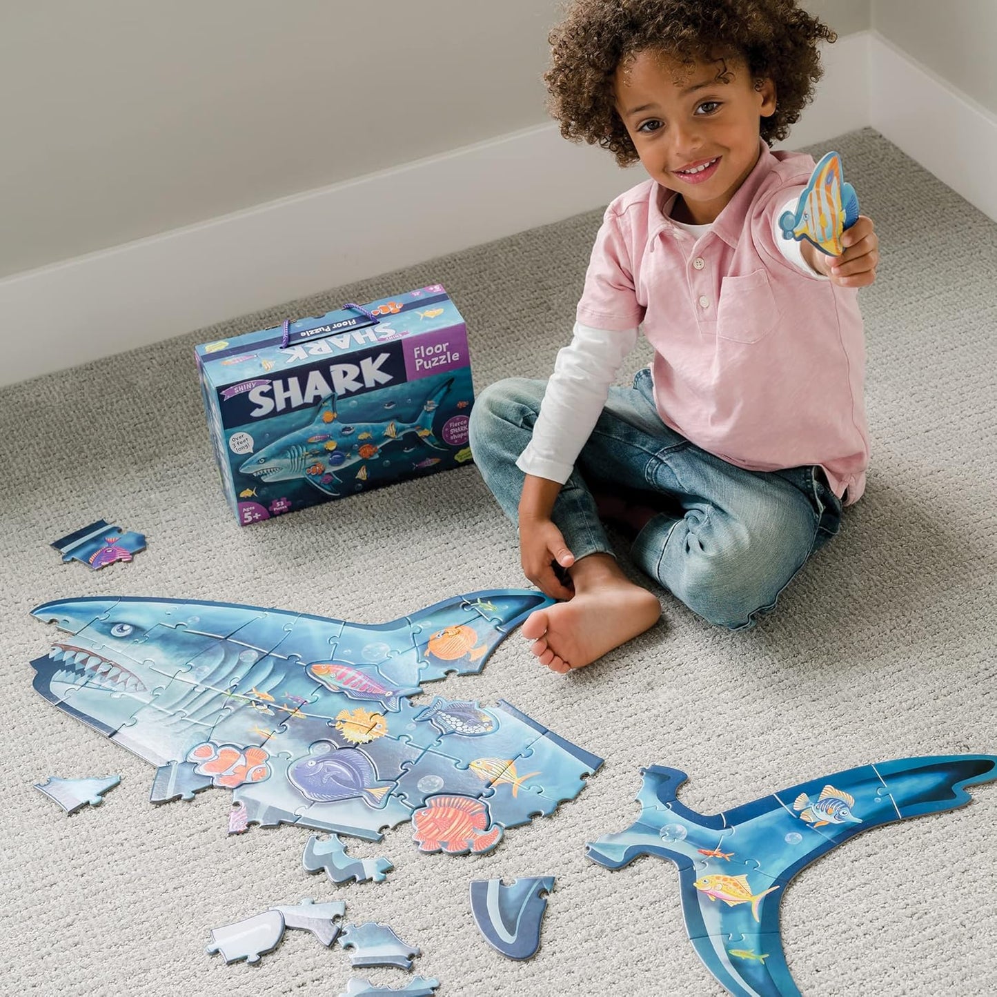 Peaceable Kingdom Giant Floor Puzzles with Uniquely Fun Shaped Pieces for Kids Ages 3+ Gifts for Boys and Girls - Racecar