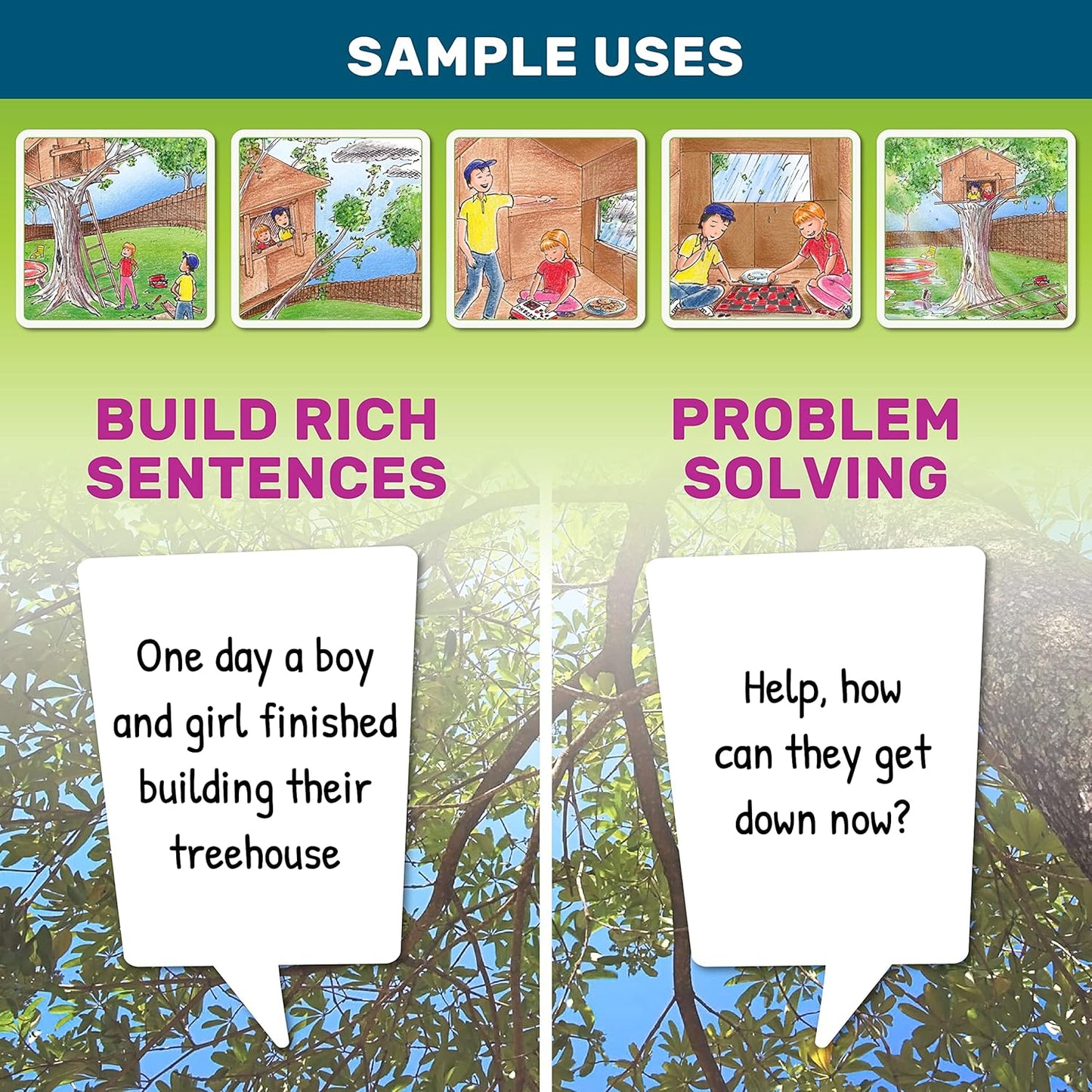 SkillEase Story Cues and Story Cues 2 Bundle, Higher Level Sequencing Cards, Speech Therapy Materials, Social Skills Game, Sentence Building and Picture Cards