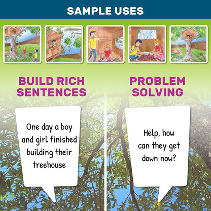 SkillEase Story Cues and Story Cues 2 Bundle, Higher Level Sequencing Cards, Speech Therapy Materials, Social Skills Game, Sentence Building and Picture Cards