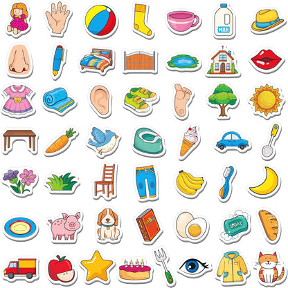 50 PCS First Word Magnets, Magnetic Thickened Daily Items Fridge Magnets Adorable Educational Learning Toys for Kindergarten, Preschooler, Kids 3+