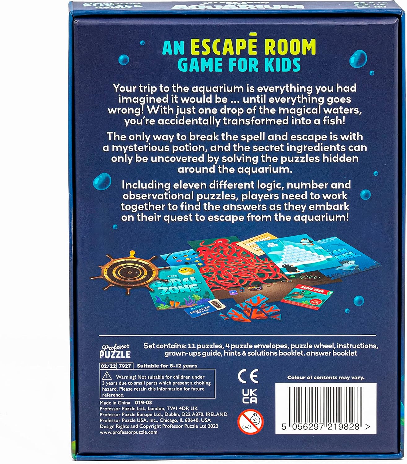 Professor Puzzle: Escape from The Aquarium - Escape Room Game, 11 Logic-Number-Observational Puzzles, Co-Op Underwater Adventure, Kids 8+, 1-6 Players