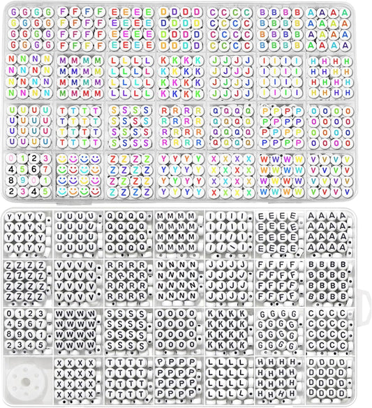 Colorful Alphabet Beads A-Z 1350+Pcs Letter Bead, Acrylic 4x7mm Round Digit Letter Beads Kits,Bracelets Necklaces DIY Jewelry Making Kits (Colorful,1350+PCS)