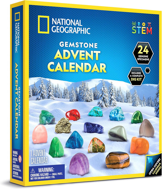 NATIONAL GEOGRAPHIC 2026 Rock Collection Advent Calendar - Countdown Calendar for Kids with 24 Gemstones, Minerals & Fossils for Kids, Complete Gem & Fossil Collection