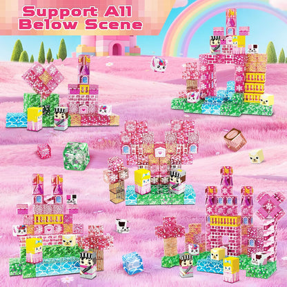 Magnetic Blocks - 100Pcs 0.8in Magnetic Building Block for Kids Ages 4-8, Transparent Magnet Block Blue Princess Castle, Magnet Cubes Tiles Princess Toy for Girl 3 4 5 6 7 8-12 Birthday Gift