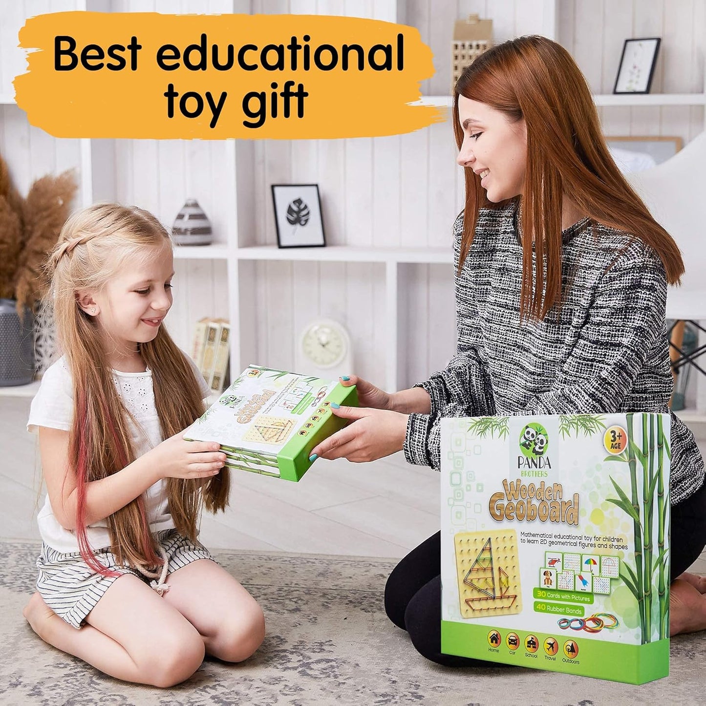 Panda Brothers Set of 2 Montessori Toys: Wooden Geoboard & Wooden Balancing Stones. Educational toys for Kids, Wooden Toys, Sensory Toys for 3 4 5 Year Old, Busy Board, Preschool Classroom STEM Toy