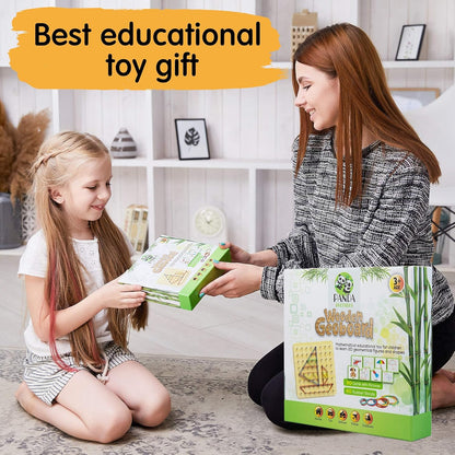 Panda Brothers Set of 2 Toys: Wooden Geoboard & Wooden Calendar. Montessori Toys for Kids, Wooden Toys, Sensory Toys for 3 4 5 Year Old, Busy Board, Preschool Classroom STEM Toys