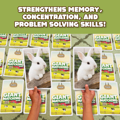 Giant Matching Game Baby Animals - Summer Toys - Game Night - Travel Games - Memory, Learning Game - Jumbo Playing Cards - Card Game for Kids and Adults -Ages 3+