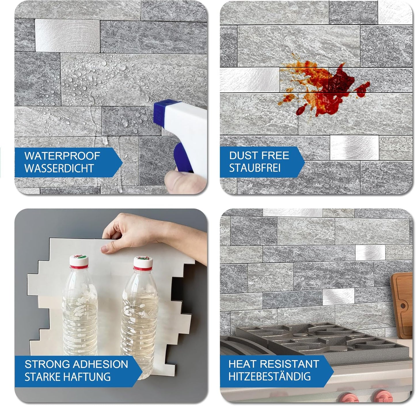 MOFIT Backsplash Tile for Kitchen Peel and Stick Stone Matte Finish,Bathroom Tiles Stickers 3D Wall Panel Linear Mosaic Marble Backsplash Waterproof(5sheets,Blue Green Gray)